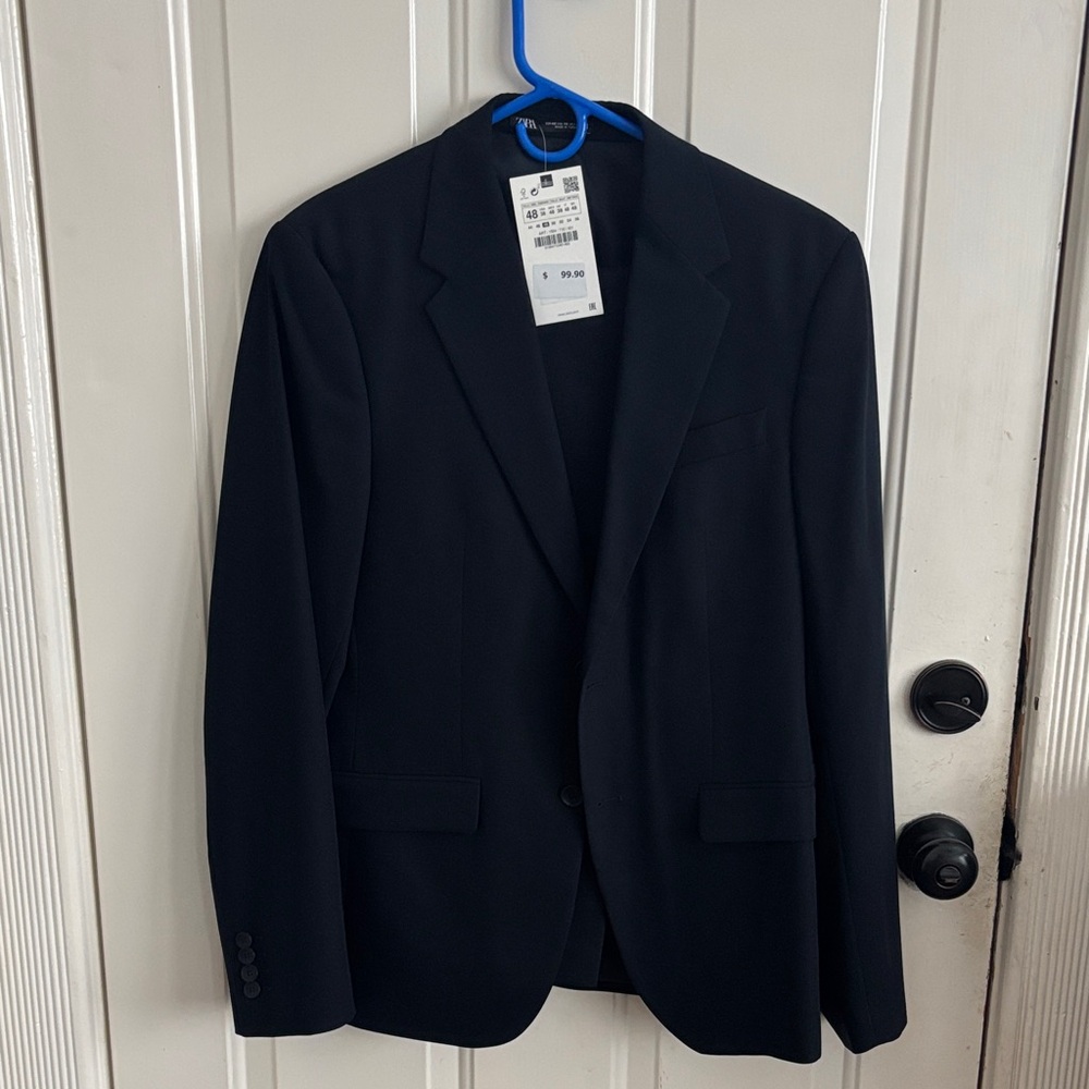 Zara Navy Blue Slim Fit Suit Jacket and Pants - new with tags!